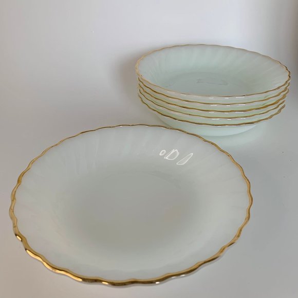 Vintage Swirl Golden Shell Lustre Coupe Soup Bowls / Salad Plates by Fire King - Picture 6 of 7